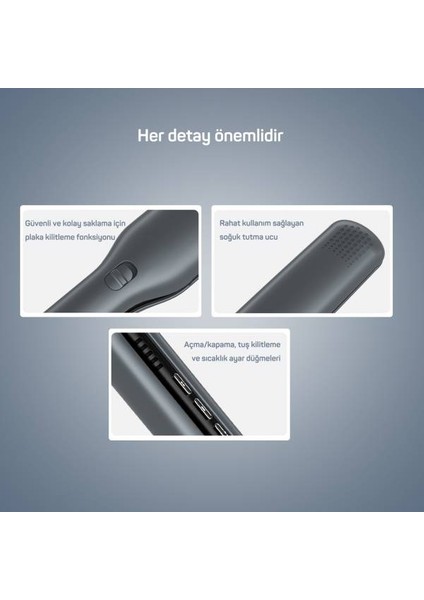Geniş Saç Düzleştirici Antrasit Turmalin Kaplı Seramik Plakalar Trendcare