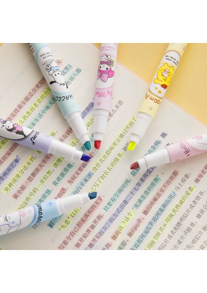 6'lı Fosforlu Kalem Seti - Sanrio Karakterleri, Kuromi, Hello Kitty
