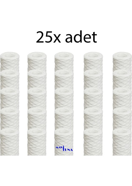 25 Adet 10" Inç 1 Mikron Tortu Polipropilen Ip Sargılı Iplik Su Arıtma Filtre Kartuşu