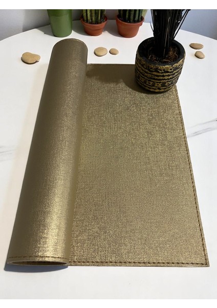 6 Adet Altın Renk Suni Deri Amerikan Servis 30 x 40