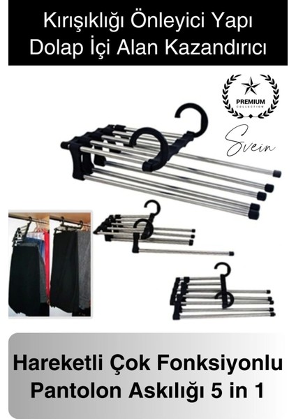 Pantolon Askısı 5 In 1 Hareketli Dolap Içi Şal Kravat Düzenleyici Katmanlı Organizer Askılığı