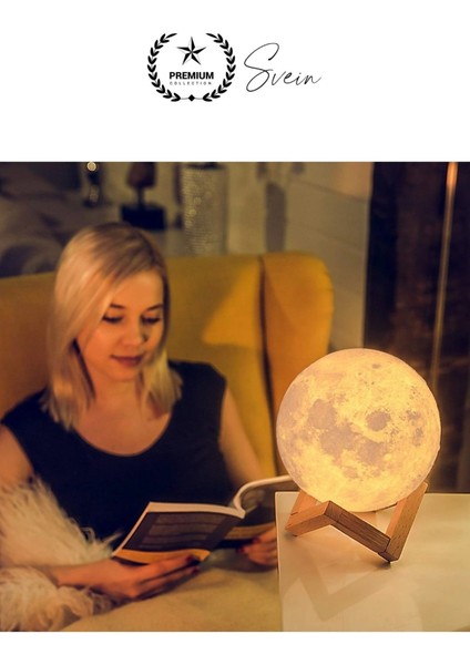 Dolunay 3D Ay Işıklı Standlı Pilli Dekoratif Gece Lambası Hediyelik Küre LED 15 cm Loş Dekor modelleri