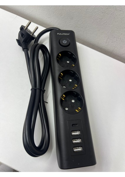 Ftr-13 Akım Korumalı Uzatma Kablosu 3x 240wolt piriz giriş 3x usb giriş 1x tepe-c griris 2metre uzatma kablolu