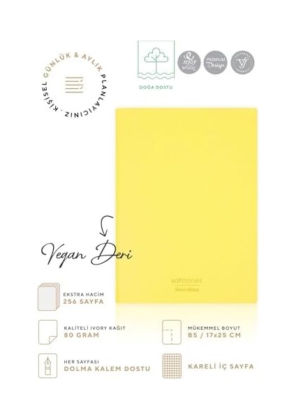 Esnek Kapak Defter B5 Krem 128 Yp. Kareli