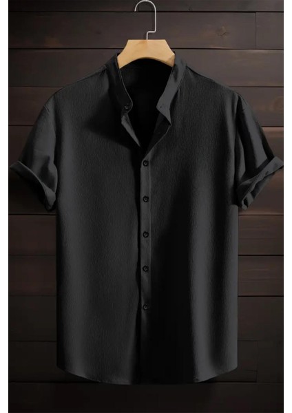 Laend Slim Fit Esnek Likralı Kısa Kol Hakim Yaka Erkek Gömlek