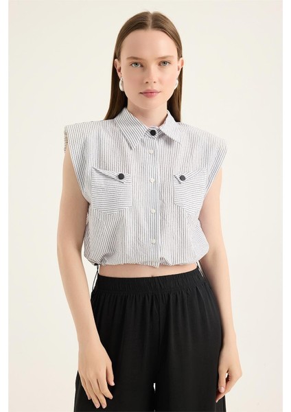 Kısa Çizgili Kumaş Gömlek