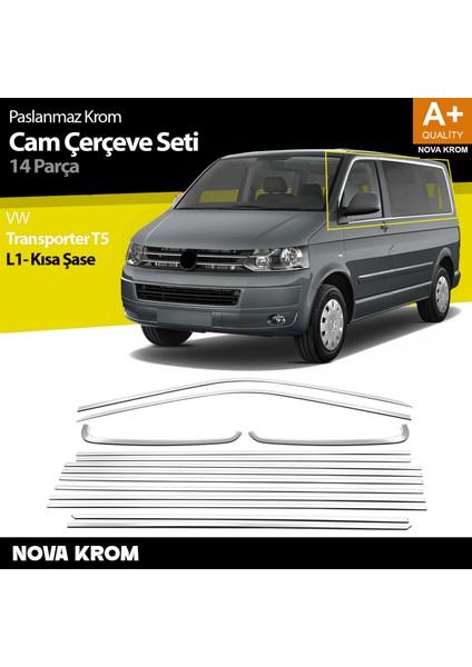 Vw Transporter T5 Kısa Şase Krom Cam Çerçeve Seti 2003-2015 Tek Sürgü