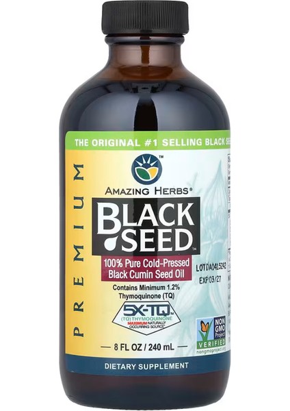 Premium Black Seed, 100% Pure Cold-Pressed Black Cumin Seed Oil, 5 G, 8 Fl Oz (240 Ml) VR43