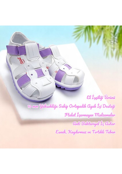 Ortopedik İlk Adım Kız Bebek Sandaleti KİAGCM2406 Beyaz Lila 21