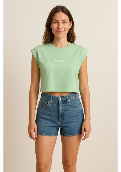 Kadın Oversize Kolsuz Biyeli Crop Tişört – %100 PAMUK indirimleri