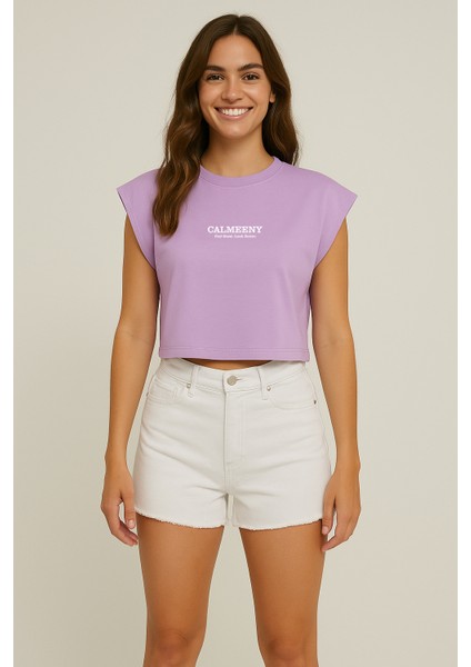 Kadın Oversize Kolsuz Biyeli Crop Tişört – %100 PAMUK modelleri