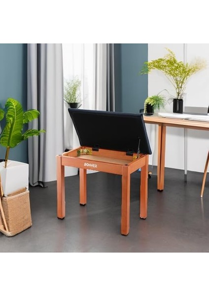 Ahşap Depolamalı Piyano Bankı,yüksek Yoğunluklu Süet Minderli, Geniş Saklama Alanı