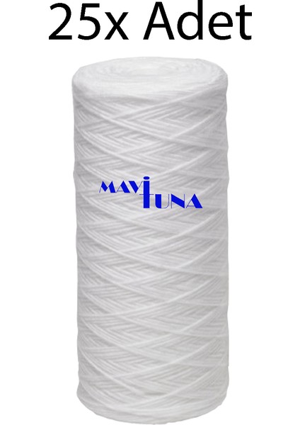 25 Adet 5" Inç 20 Mikron Tortu Polipropilen Ip Sargılı Iplik Su Arıtma Filtre Kartuşu