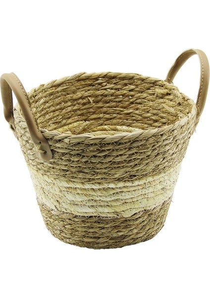 Çift Kulpluhasır Sepet - Çok Amaçlı Organizer Ç-TABAN:16 cm --AĞIZ:24 cm - Y: 18 cm