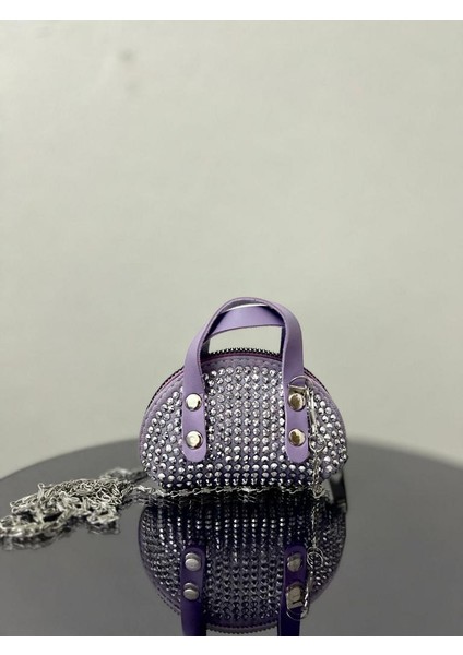 Lila(Açık) Süet Kumaş, Tek Bölmeli, Zincir Askılı,fermuarlı, Taşlı, Mini El ve Omuz Çantası 10 cm fiyatları