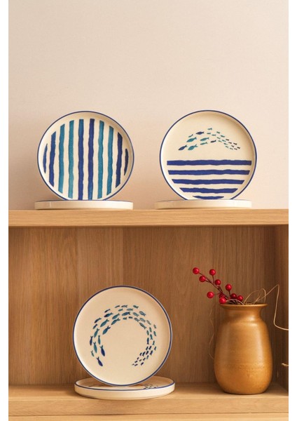 Seramik Marin 6'lı Özel Tasarım Hand Made 20 cm Stackable Pasta Tabak Seti
