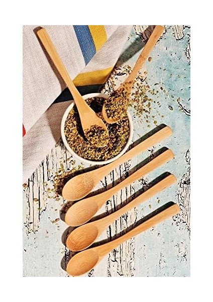 12 Adet Bambu Baharat Kaşığı ve Mama Kaşığı, Bambu Reçel Bal Kaşığı 12 Adet