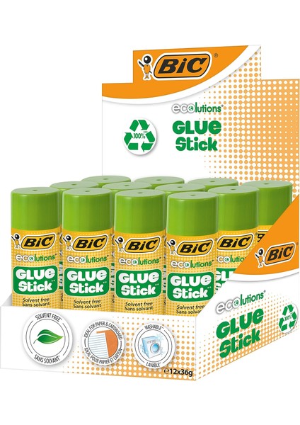 Ecolutions Glue Stick Yapıştırıcı, 36 Gr. 12 Adet, Solvent Içermez, Yıkanabilir ve Kolay Uygulanabilir