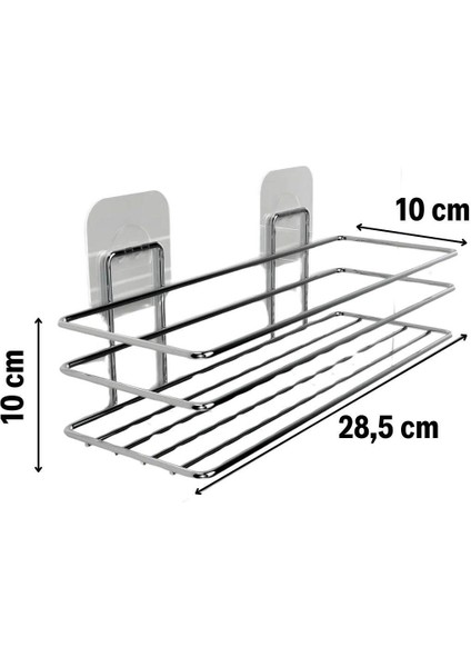 Kendiliğinden Yapışkanlı Krom Paslanmaz Metal Şampuanlık Banyo Düzenleyici Raf