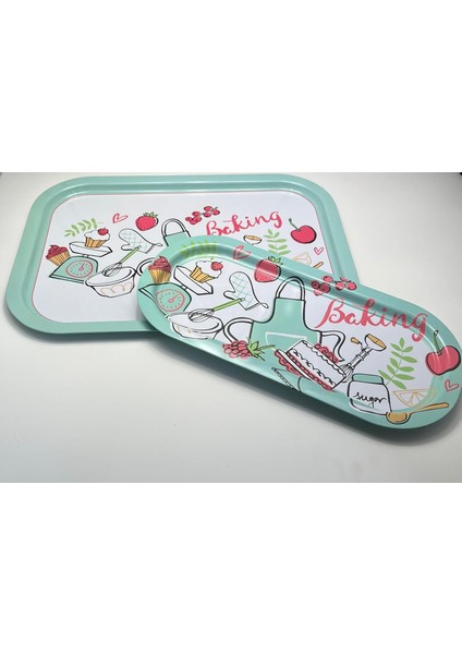 Metal Tepsi Seti - Baking Desenli