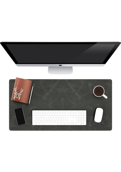 Hobart - Hakiki Deri Masa Matı | Deri Oyuncu Mouse Pad | Yazı Masası Altlığı 75X34 cm (Gri)