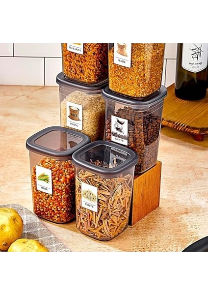 Adet Etiketli Square Kare Erzak Saklama Kabı Seti 1200 ml - Sert Kapak 1.2 Litre