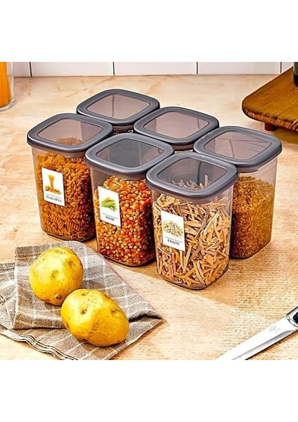 Adet Etiketli Square Kare Erzak Saklama Kabı Seti 1200 ml - Sert Kapak 1.2 Litre