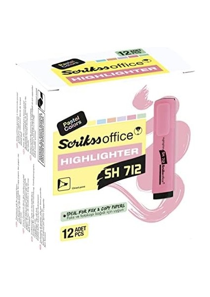 Office SH712 Fosforlu Pastel Kalem 12'lik Ambalaj Pastel Turuncu