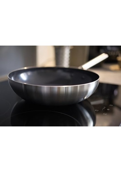 Van Kempen & Begeer 28 cm Wok Fırına Girebilen Seramik Kaplama Cam Kapaklı Çelik