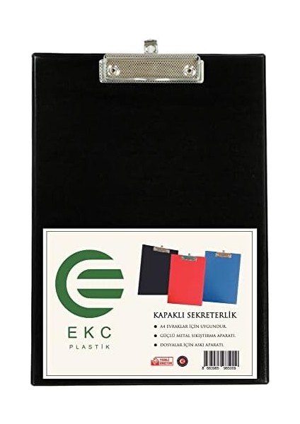Plastik - A4 Kapaklı Sekreterlik Siyah, Bloknot Yazı Tablası, Clipboard