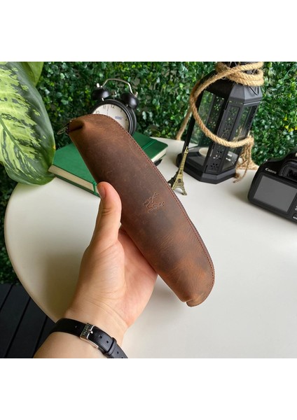 Favara - Premium Serie Hakiki Eskitme Deri Kalemlik (Kahverengi)