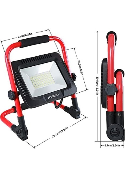Şantiye Projektörü, 50 W, Hychıka LED Projektör, 5500 Lm, 6500 K, Su Geçirmez IP65 Çalışma Lambası, Döndürülebilir, 3 M Fişli Kablo, Atölye, Şantiye Için