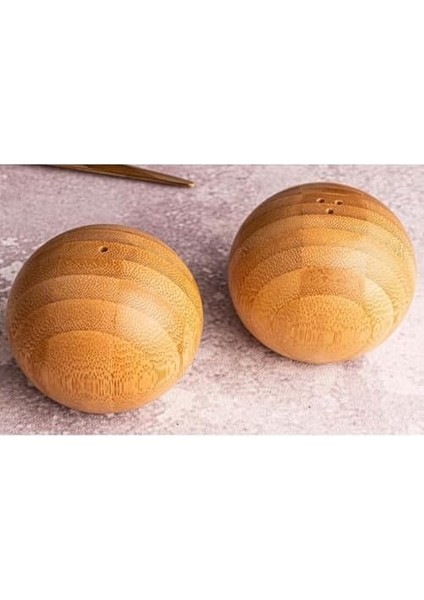 Bambu Top Tuzluk ve Biberlik 2'li Set, Küre Şeklinde Bambudan Ahşap Tuzluk Biberlik Seti Ikili - Şirin Mutfak Dekorasyonu, Açık Kahverengi Evde Restaurantta Lokantada Dayanıklı Şık Kullanım