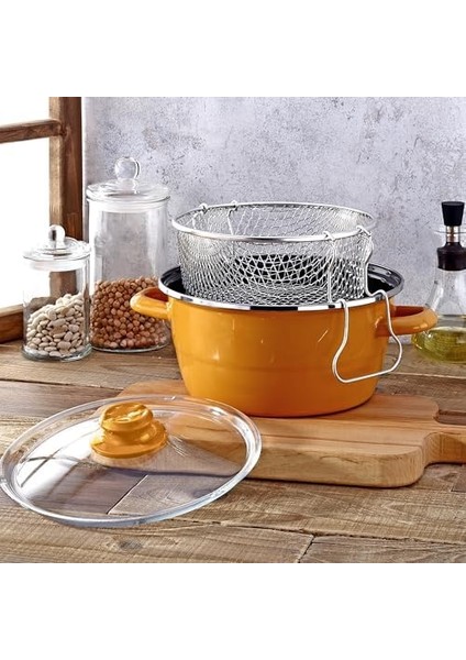 Emaye Kızartma Tenceresi-22 cm (Hardal Sarısı)