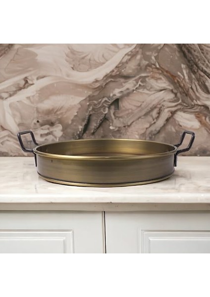 Galvaniz Gold Boya Kaplama Yuvarlak Tepsi 34 cm , Gold Boya Kaplama Galvaniz Yuvarlak Tepsi 34 cm