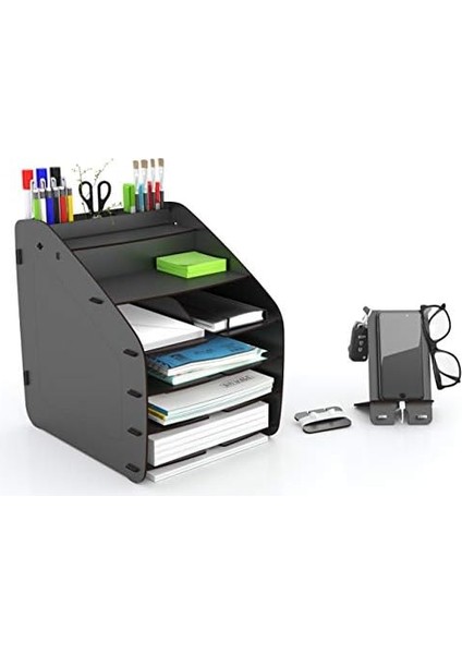 Design Otto Large Modest - 6 Renk A4 Evrak Rafı Masaüstü Organizer Düzenleyici (Siyah)