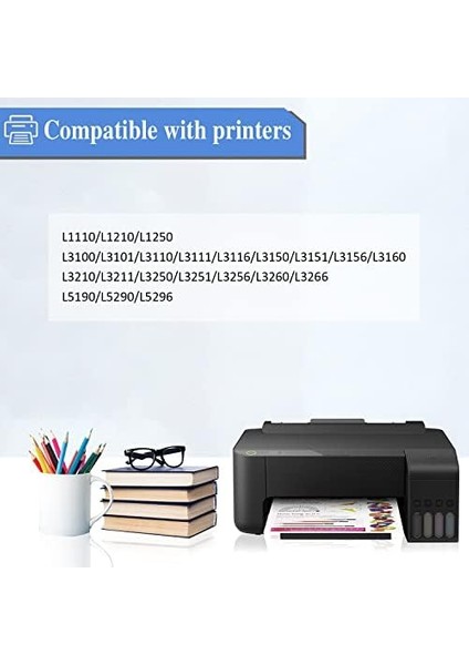 103 Mürekkep Şişesi Epson Şişe 103 Mürekkep C13T00S64A ile Uyumlu L1200 Serisi L1210 L1250 L3100 Serisi L3110 L3111 L3116 L3150 L3151 (4 Paket, Siyah Camgöbeği Sarı Kırmızı)