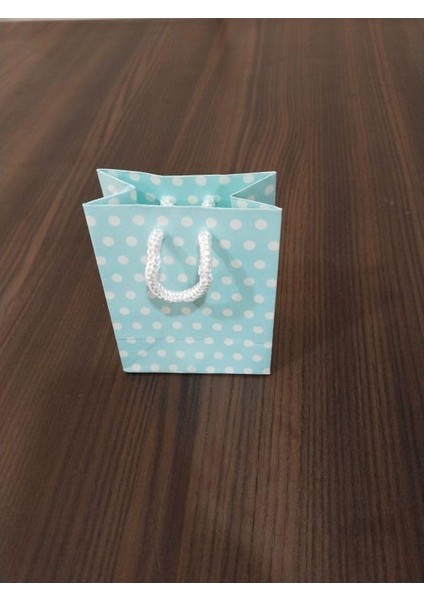 Saplı Torba Kraft Torba Çanta Mavi Puanlı 8X5X11 cm 25 Adet