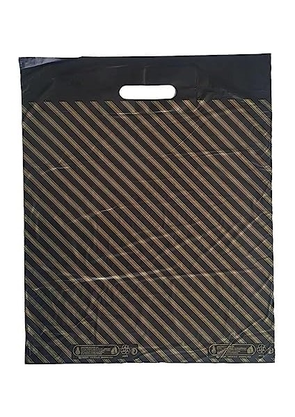 Takviyeli Ince Desenli Çizgili Siyah Çanta Poşet Torba - 2 No - 26X38 Cm. - 50 Adetlik 3 Paket