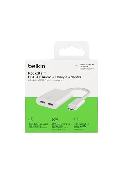 Rockstar™ Usb-C Ses + Şarj Adaptörü, Usb-C 60W Güç Dağıtımlı Kulaklık Adaptörü iPhone 15, iPad Pro, Galaxy, Note, Google Pixel, Lg, Sony, Oneplus ve Daha Fazlası Için Hızlı Şarj - Beyaz