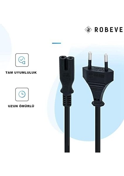 Ps3 / Ps4 / Ps5 / Xbox Series S-X Uyumlu Güç Kablosu 1.5 Metre 2pin Güç Kablosu Projeksiyon - Monitör - Tv Universal 2pin Güç Kablosu