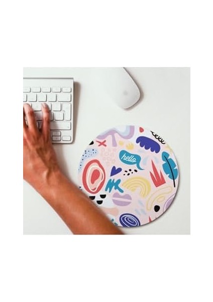 Minimal Renkli Tasarımlı Yuvarlak Mousepad - Mouse Pad - Fare Altlığı