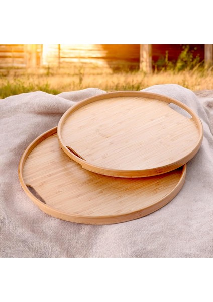 2'li Bambu Tepsi Seti, Ince Tasarım Özel Üretim Yuvarlak 2'li Bambu Tepsi Seti (33 * 22 * 1 cm -40 * 28 * 1 cm )