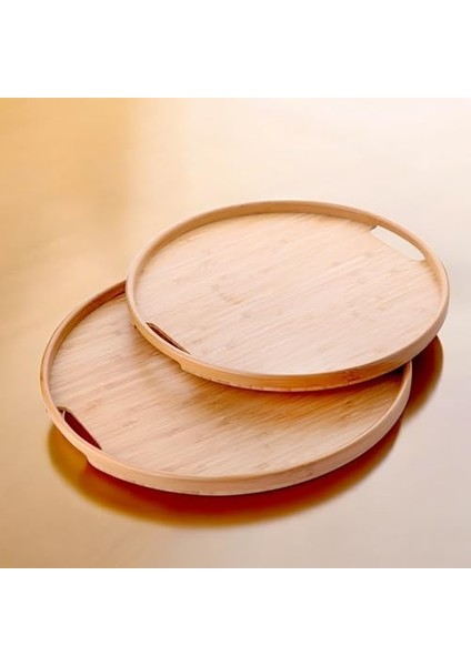 2'li Bambu Tepsi Seti, Ince Tasarım Özel Üretim Yuvarlak 2'li Bambu Tepsi Seti (33 * 22 * 1 cm -40 * 28 * 1 cm )