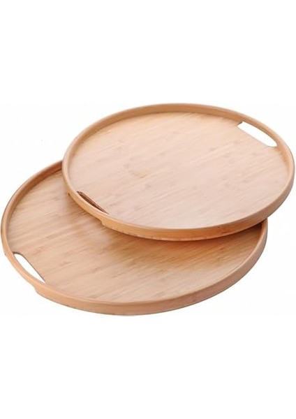 2'li Bambu Tepsi Seti, Ince Tasarım Özel Üretim Yuvarlak 2'li Bambu Tepsi Seti (33 * 22 * 1 cm -40 * 28 * 1 cm )