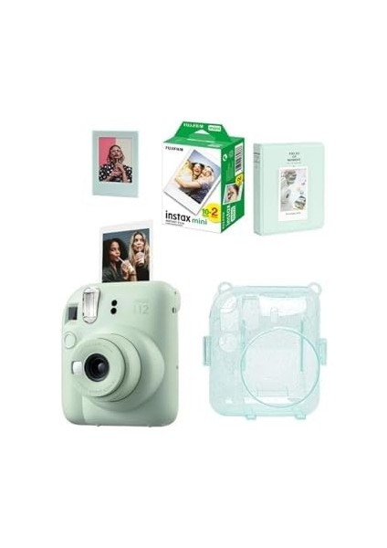Instax Mini 12 Fotoğraf MAKINESI-20LI Film-Simli Pleksi KILIF-64LÜ Albüm ve Mıknatıslı Çerçeve Set 1