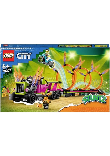City Gösteri Kamyonu ve Ateş Çemberi Yarışması 60357-6 Yaş ve Üzeri Çocuklar Için Motosikletli Minifigür Içeren Yaratıcı Oyuncak Yapım Seti (479 Parça)