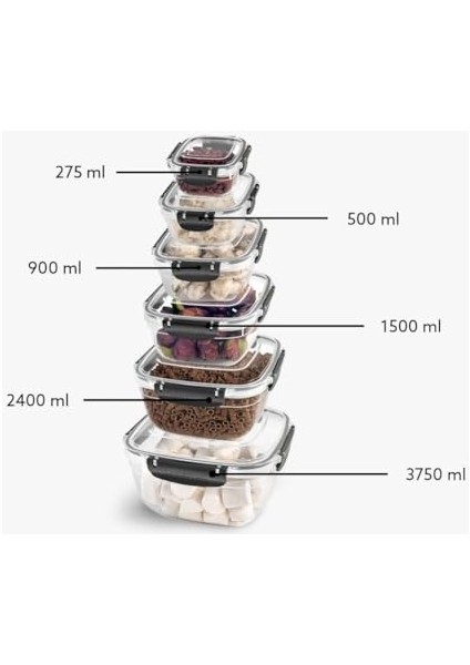 Home Sızdırmaz Kare Saklama Kabı Seti, Klipsli Kilitli, Contalı Kapaklar, Mutfakta Yiyecek Saklama Için Dayanıklı ve Şeffaf Set Bpa Içermez (6 Parça)