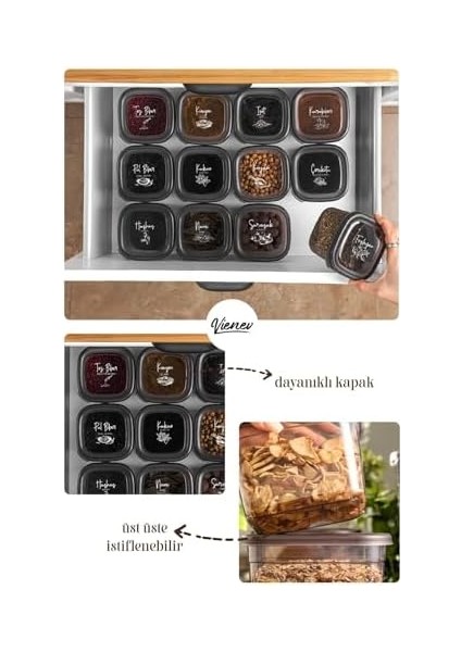 24LÜ Peggy Kare Erzak Saklama Kabı 8x(0,55 Litre, 1,2 Litre, 1,75 Litre) Beyaz Serigrafi Etiketli