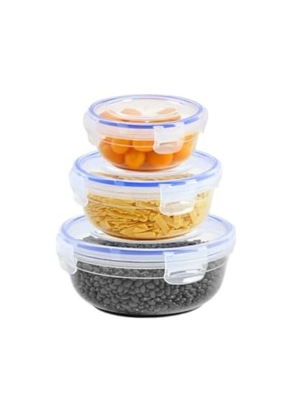 Plastik 3'lü Contalı Yuvarlak Saklama SET(400,800,1350 Ml)
